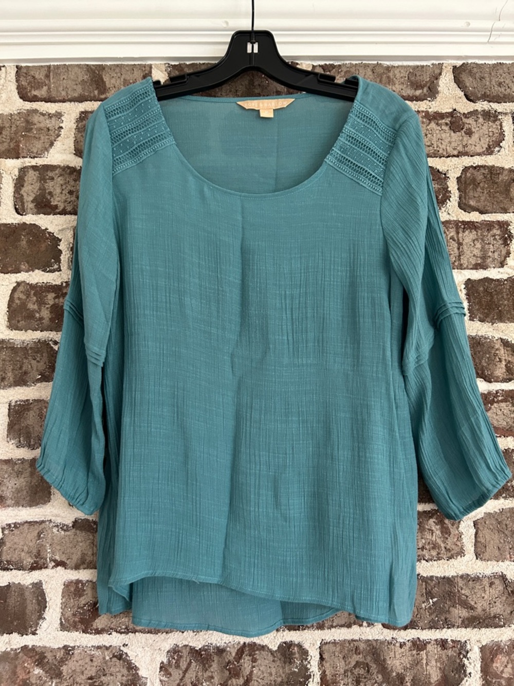 Teal Gauze Scoop Neck Blouse